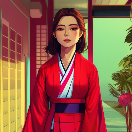 a girl on a red kimono